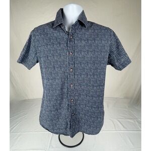 PIT BULL MENS MEDIUM SLIM FIT BUTTON FRONT SHIRT GEOMETRIC SHORT SLEEVE SHIRT